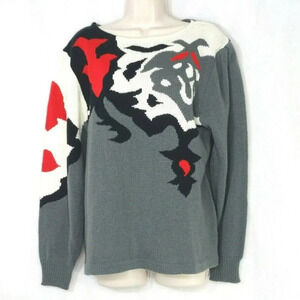 Vintage Harrington Park Knit Sweater Women Size 38 M L Gray Red White Long Slv